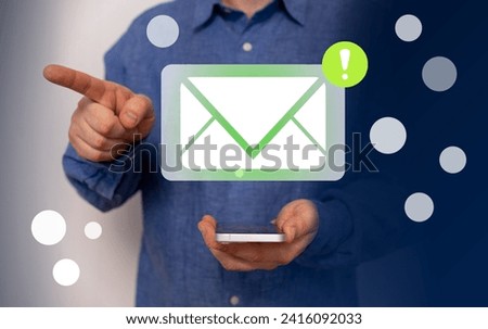 Businessman sending email by laptop and smartphone to customer, business contact and communication, email icon, email marketing concept, send e-mail or newsletter, online working internet network.
