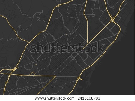 Vector city map of Barcelona in Spain with yellow roads isolated on a brown background.