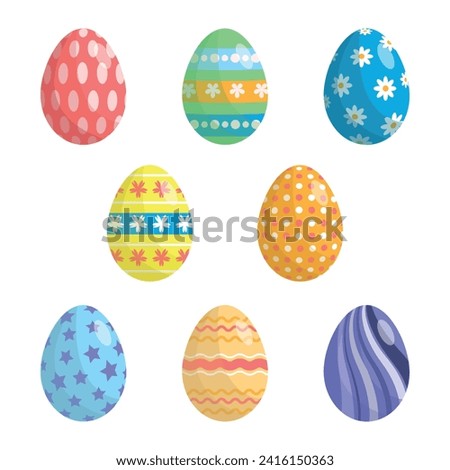 Set of cute colorful Easter eggs. Easter eggs with patterns. Vector.