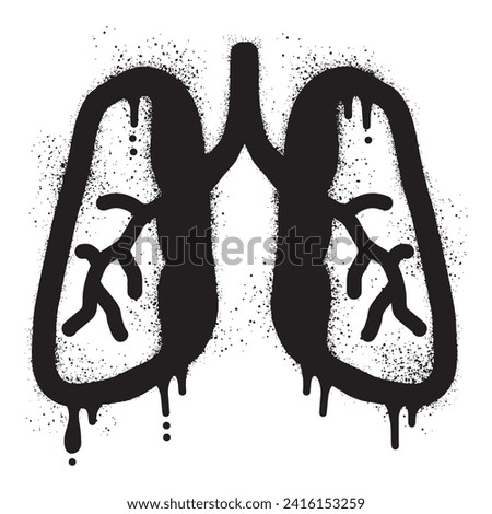 Lung graffiti illustration drawn with black spray paint