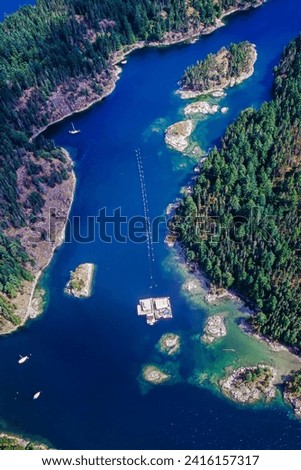 Aerial image of Crescent Channel, Quadra Island, Vancouver Island, BC, Canada