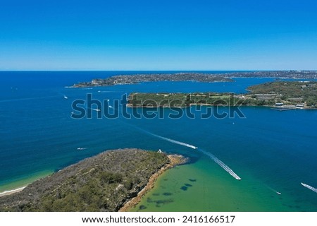 Beautiful high angle aerial drone view of Grotto Point and Middle Head in the suburb of Mosman, Sydney, New South Wales, Australia. South Sydney in the background.