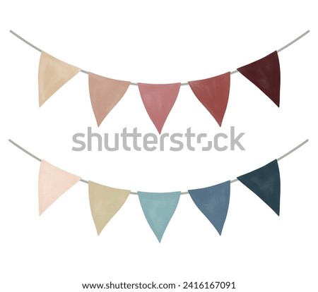 Illustration of pink and blue birthday banners, for a boy or girl. Digitally hand painted. Isolated on white background.