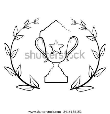 Hand Drawn with laurel wreath hand drawn outline doodle icon champions trophy logo icon for winner award