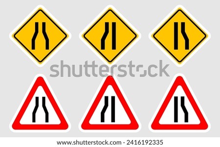 Narrow road ahead sign. Vector design. Royalty-Free Stock Photo #2416192335