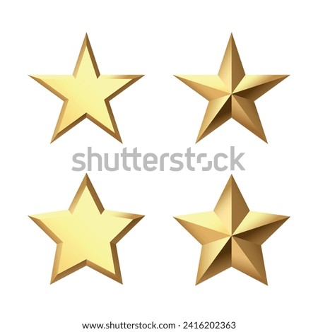 Golden Christmas 3d Star metal glossy bright shine five angle star shape isolated on white Background. Icon for holiday design element.