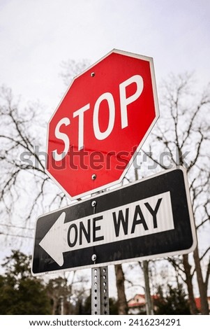 Stop Sign and One Way Sign