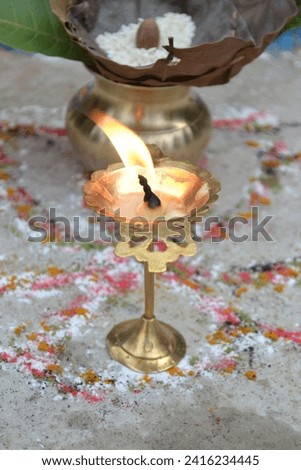 offering The Subha kalas of hindu religion to goddess and the creator Royalty-Free Stock Photo #2416234445