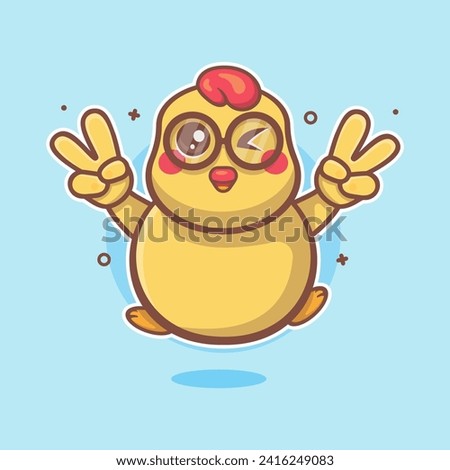 wink chick character mascot with peace sign hand gesture isolated cartoon 