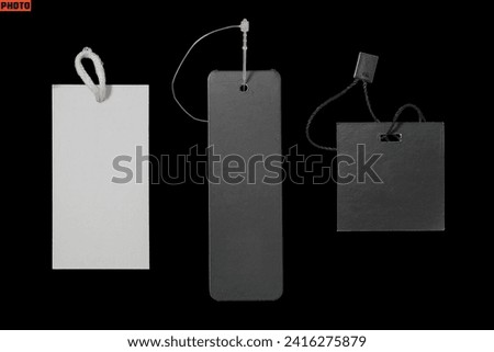 swing tags isolated on black. blank hang tag mockup collection