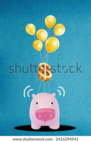 Piggy Bank Money Savings Icon with Pink Pig, Value of money, exchange rate Finance, and Business Concept in Abstract Art Collage.