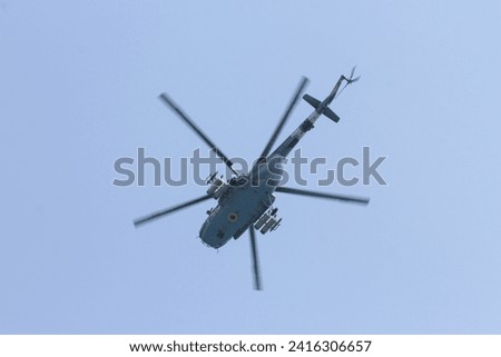 A helicopter of the Naval Forces of Ukraine at a military parade in the city of Odesa. Ukraine. August 24, 2021 Royalty-Free Stock Photo #2416306657