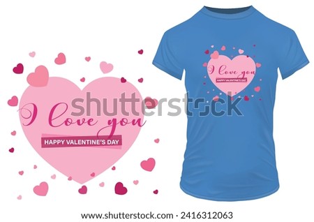 I love you. Happy Valentine's day 14th February. Minimal romantic vector illustration for tshirt, website, print, clip art, poster and print on demand merchandise.