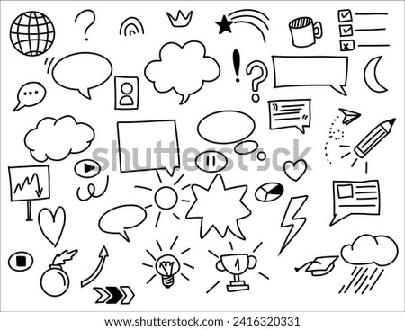 Vector illustration of different hand drawn elements: speech bubble, marks, elements, arrows,