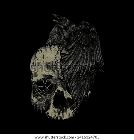 skull and bird horror death metal illustration