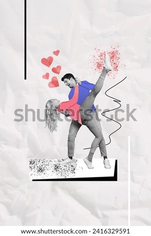 Creative vertical collage poster picture dancing couple valentine day lovers share feelings young partners enjoy time together