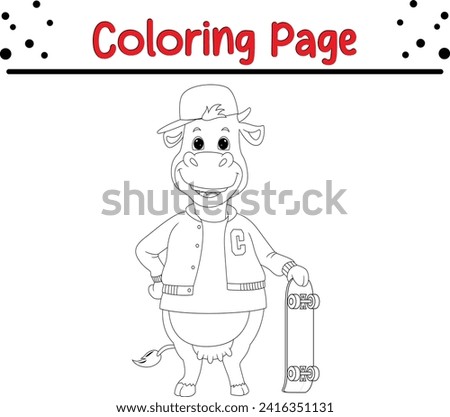 Coloring page cute cow skateboarding