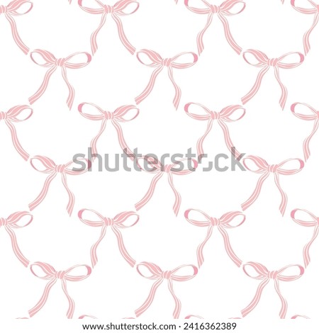 cute coquette pattern seamless pink ribbon bow isolated on white background Royalty-Free Stock Photo #2416362389