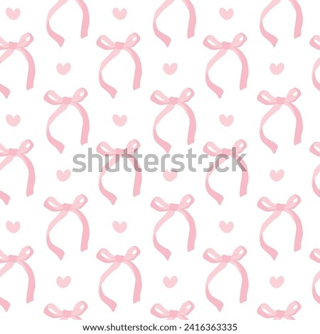 cute coquette aesthetic pattern seamless pink ribbon bow isolated on white background Royalty-Free Stock Photo #2416363335