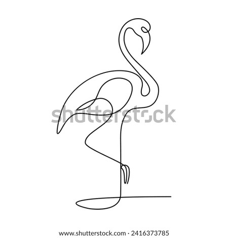 continuous one line drawing of Flamingo tropical bird and world wildlife day single line art illustration