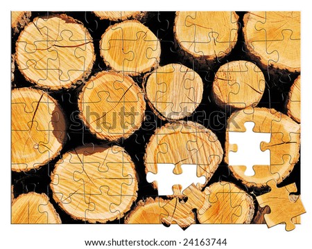 Pile of wooden logs. Puzzle picture.