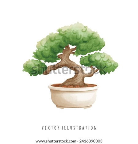 Watercolor of Bonsai Tree, Japanese Culture. Travel and Landmark. Vector Illustration