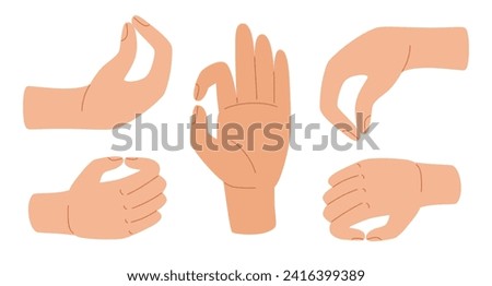 Pinch human hand. Pinched Fingers hand gesture. Palm and fingers laid in gestures of holding or giving something. Vector illustration in hand drawn style  Royalty-Free Stock Photo #2416399389