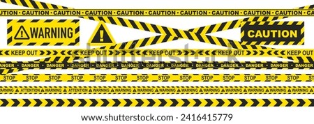 For prohibited and dangerous areas. Yellow and black ribbons. Vector set of tapes. EPS 10. Royalty-Free Stock Photo #2416415779