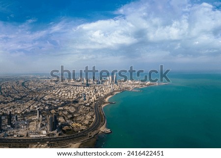 A Coastal view from the Top of the coast area of Kuwait under the blue sky