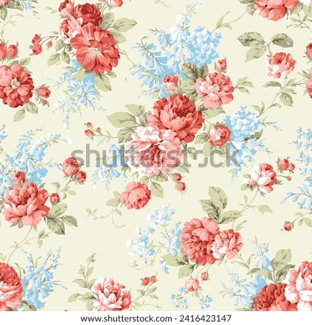 textile design, flowers leaves abstract botanic pattern allover repeats seamless pastel color ,fabric wrapper print ,spring summer Royalty-Free Stock Photo #2416423147
