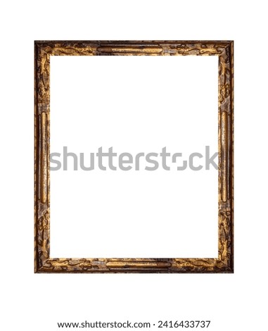 Antique old gold frame isolated on white background. Gold picture frame.
