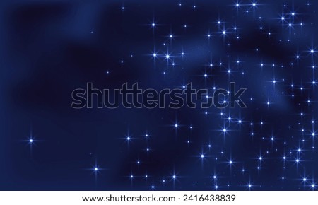 Night shining sky star space vector background. Milky way stardust. Deep space constellation starlight glow. Astrology shining stars background. Mystery outdoor  midnight sky. Royalty-Free Stock Photo #2416438839