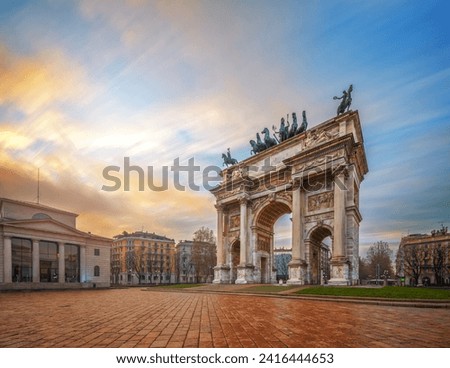 Porta Sempione in Milan, Italy at dawn. Royalty-Free Stock Photo #2416444653