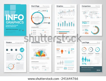Big set of infographics elements in modern flat business style. Vector illustrations of modern info graphics. Use in website, flyer, corporate report, presentation, advertising, marketing etc. Royalty-Free Stock Photo #241644766