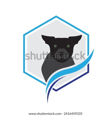 hexagon dog logo and symbol element illustration vector on white and gray background