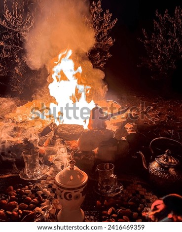 A burning wood fire in the desert. A picture of a burning fire in the middle of the desert
