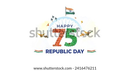 Happy 75th Republic Day of India Celebration background. 75 number illustration with Group of happy patiotic funny people face. vector file