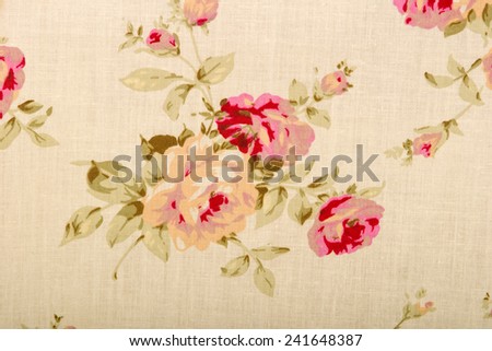 cotton linen fabric texture with drawing flowers roses