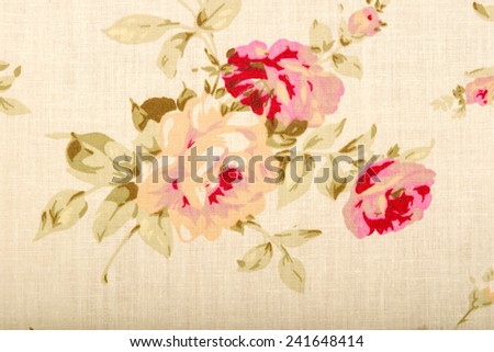 cotton linen fabric texture with drawing flowers roses