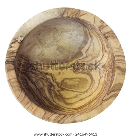 Olive wood bowls isolated on white background. Empty olive wood bowl