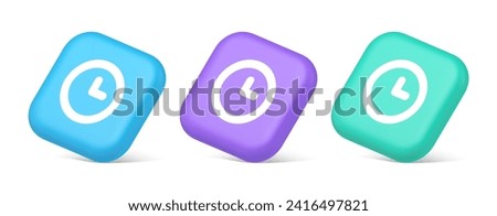 Timer countdown deadline control button time management watch web app design 3d realistic blue purple and green icons. Timing alarm checking user interface keyboard reminder