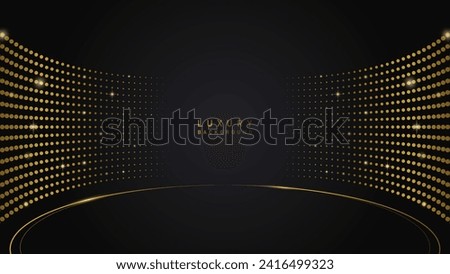 luxury glowing gold lighting on black background with lighting effect and sparkle. Luxury, premium, podium award vector design style Royalty-Free Stock Photo #2416499323