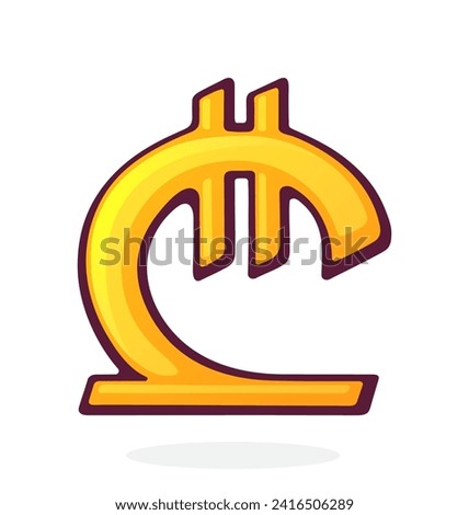 Golden Lari Sign. Georgian Currency Symbol. Vector illustration. Hand drawn cartoon clip art with outline. Graphic element for design. Isolated on white background