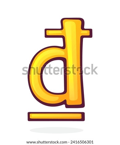 Golden Dong Sign. Vietnamese Currency Symbol. Vector illustration. Hand drawn cartoon clip art with outline. Graphic element for design. Isolated on white background