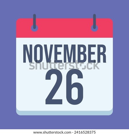 26 November Calendar. Blue Background. Vector Calendar.
