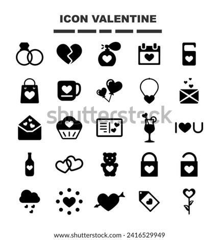 Set valentine icon in black colour	