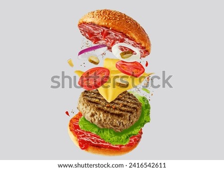 fresh tasty burger isolated on white background Classic hamburger stock photo, isolated in white big classic beef cheese burger on white background isolated 
