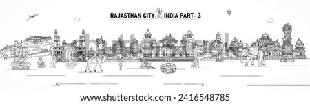 Rajasthan, famous monument of India, Hand drawn vector, illustration depicting the culture of Rajasthan, illustration depicting the culture of Rajasthan, India. Royalty-Free Stock Photo #2416548785