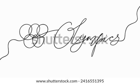 Handmade lettering Olympics and emblem. Vector clipart concept continuous line isolated on white bkgr.B and w design for poster,postcard,label,sticker,t-shirt,web,print,stamp,tattoo,etc.