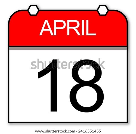 April 18th. Daily calendar icon. Day, Date logo.
